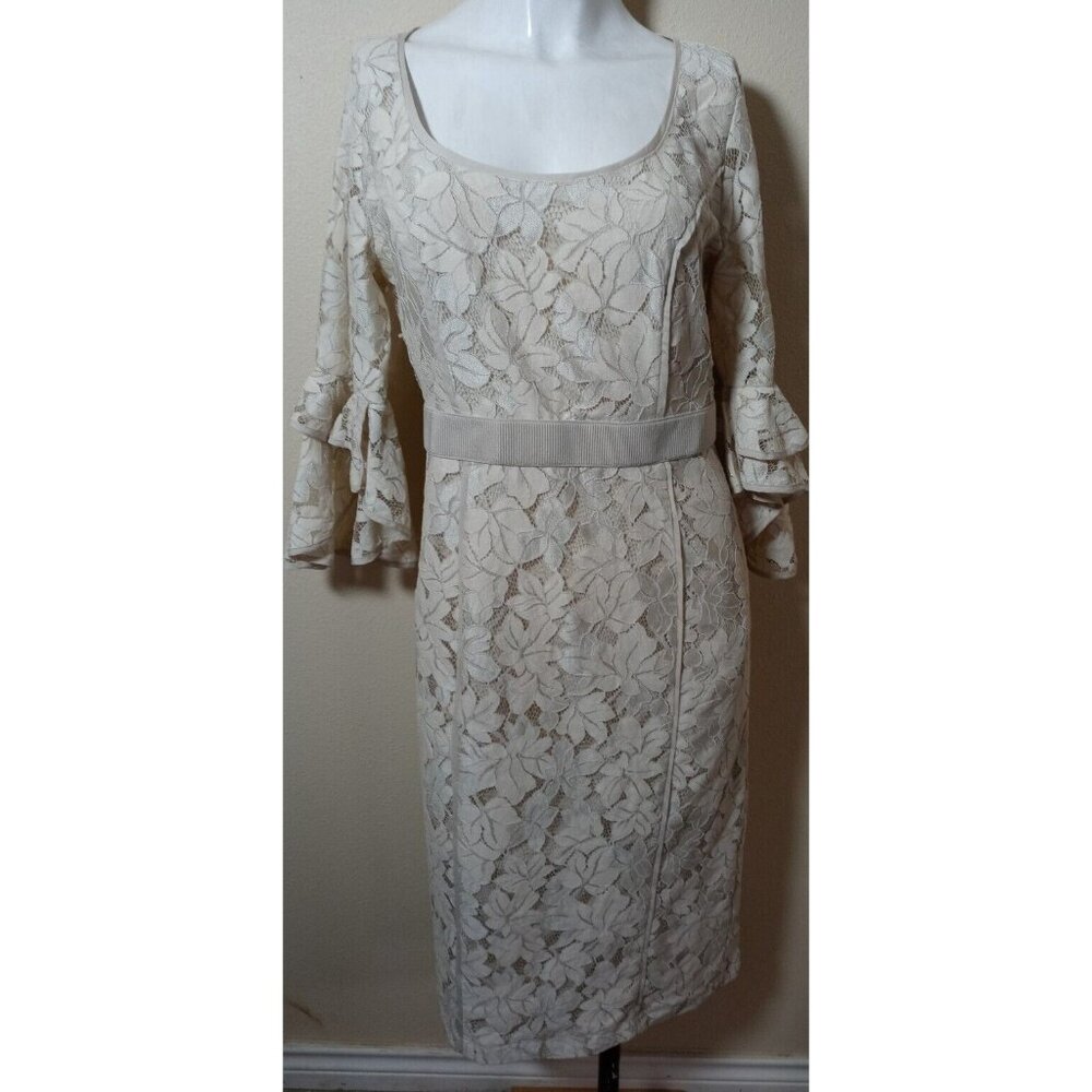 Eva Mendez Women's 8 Romantic Lace Ruffle Sleeve Sexy Bodycon Nude Dress zippers